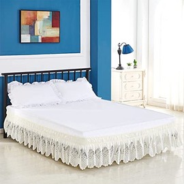 Home Wrap Around Elastic Lace Bed Skirts Bed Wrap Easy Fit Dust Ruffle Bedskirt 14" Drop Dust Ruffle Adjustable