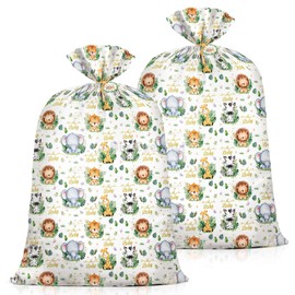 2Pcs Extra Large Baby Shower Plastic Gift Bags 70"x 40" Jumbo Safari Jungle Animals Present Bag XXL Big Gift Wrapping Bags Oversized Reusable Baby Gender Reveal Birthday Party Favors Goody Bags