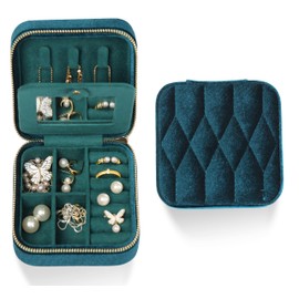 Vidifina Travel Jewelry Box with Mirror – Celadon Green Velvet Organizer Adjustable Compartments for Necklaces, Rings | Portable Luxury Travel Jewelry Case for Women, Gift-Worthy Design