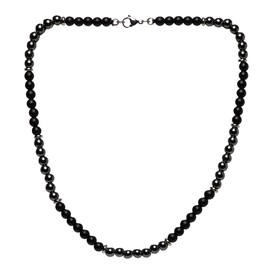 TreasureBay Handmade Mens Tigers Eye Onyx Beaded Necklace Chain Natural Gemstones Healing Crystal Jewellery (Hematite)