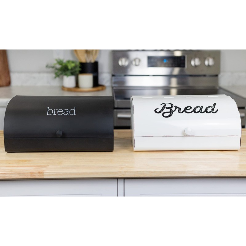 AuldHome Farmhouse Black Bread Box; Retro Vintage Style Enamel Countertop