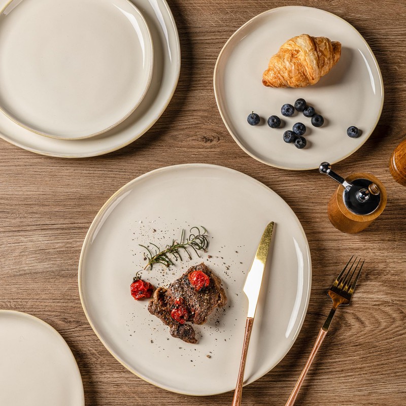 AmorArc Ceramic Dinnerware Sets,Handmade Reactive Glaze Stoneware Plates and Bowls