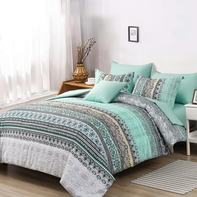 WONGS BEDDING Double Size Bohemian Duvet Cover Mint Green Colorful
