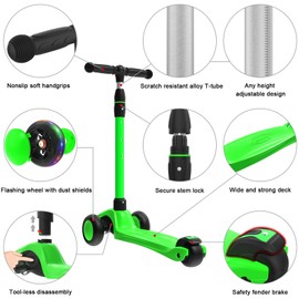 Allek Kick Scooter B03, Lean 'N Glide 3-Wheeled Push Scooter with Extra Wide PU Light-Up Wheels, Any Height Adjustable Handlebar and Strong Thick Deck for Children from 3-12yrs (Lime Green)