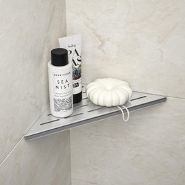 Bernkot Corner Shower Shelf 10" Brushed 304 Stainless Steel Slot Design Recessed Corner Shelf Bathroom Grout in Shelf for Tiled Wall