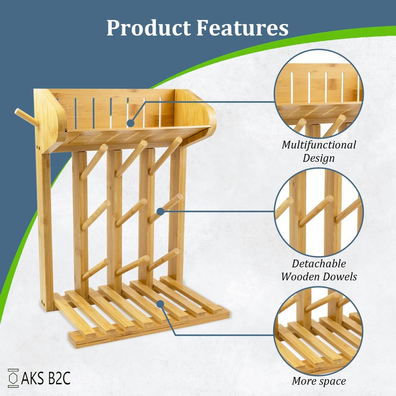 AKS B2C Bamboo Baby Bottle Drying Rack, Vertical Space Saving