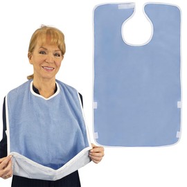 DWFEYOI Adult Bib for Older Women, Adult Bib for Adults Seniors, Washable, Reusable Meals, Clothes Protector, blue