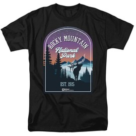 Popfunk Rocky Mountain National Park Sticker Unisex Adult T Shirt, Black, X-Large