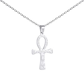 LIKGREAT Ankh Cross Necklace for Women Stainless Steel Ankh Antique Egypt God Symbol Strong Protection Necklace Amulet Jewellery, Stainless Steel