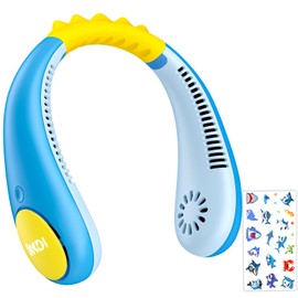 Kids Neck Fan with Shark Sticker, Bladeless Fan for Kids, Safe Portable Rechargeable Cooling Fan for 4-14Y Boys, 2600mAh Personal Fans for Your Neck, 4 Speeds & Lightweight, Summer Gifts for Kids