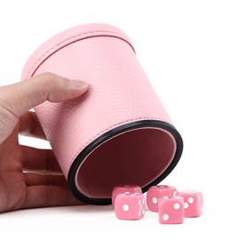 Pink Party Leather dice Cups, Including 5 Matching Pink dice - Pink Velvet Interior for Quiet Shaking - for Cheater dice Fakir Yahtzee Board Game