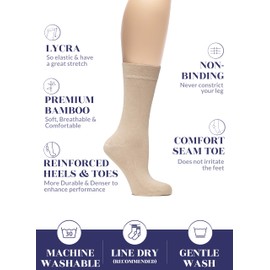 Hugh Ugoli Womens Bamboo Dress Socks, Crew Soft Thin Calf Socks for Business, Trouser & Casual, Beige, 3 Pairs, Shoe Size: 6-9