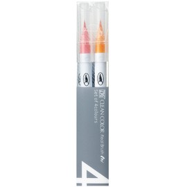 Kuretake Color Pen, ZIG Brush Pen, Clean Color, Real Brush, 4 Colors, Pale Color RB-6000AT/4VA