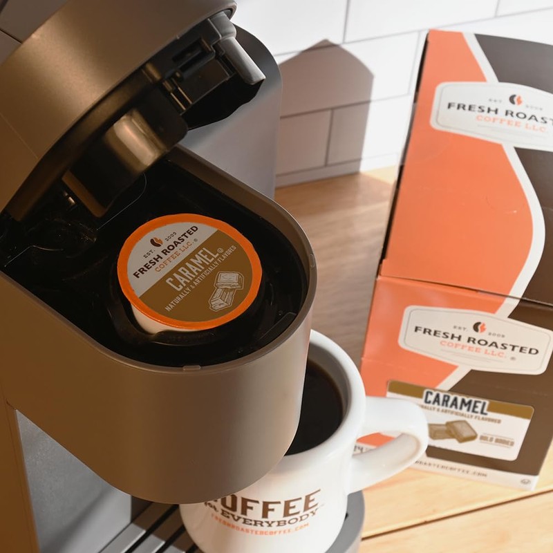 Fresh Roasted Coffee, Caramel, Flavored Coffee Pods, 24 Count