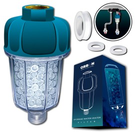 ORBON Geyser Water Softener with Crystal Resin Balls – Hard Water Filter for Geyser Inlet | Bathroom Water Heater Pre-Filter Softener | Geyser Inlet Water Hardness Remover | 1/2" MNPT to FNPT | 1 Unit