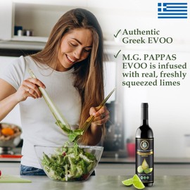 M.G. PAPPAS High Polyphenol Rich Lime Infused Olive Oil Extra Virgin - Over 500mg/kg - Unfiltered Cold Pressed Greek EVOO - Award Winning - Cooking Lime Oil – 12.7 Oz 375ml