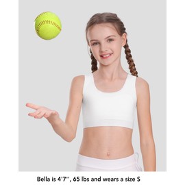 SALIA GIRL Starter Bras for Kids 9-11 Seamless Training Cami Sports Bra 7-9 No Pads, Double Layer on Chest-White/1 Pack, Large