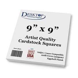 Premium White Cardstock Squares - Ultra Thick Artist Drawing Quality Eggshell Finish - For Spin Art Refill, Sketching, Charcoal, Watercolor, & Painting (9" x 9", 100 Pack)
