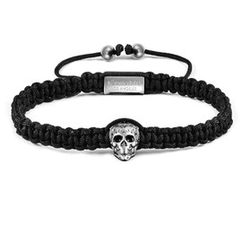 Crucible Antique Stainless Steel Skull Nylon Cord Adjustable Bracelet