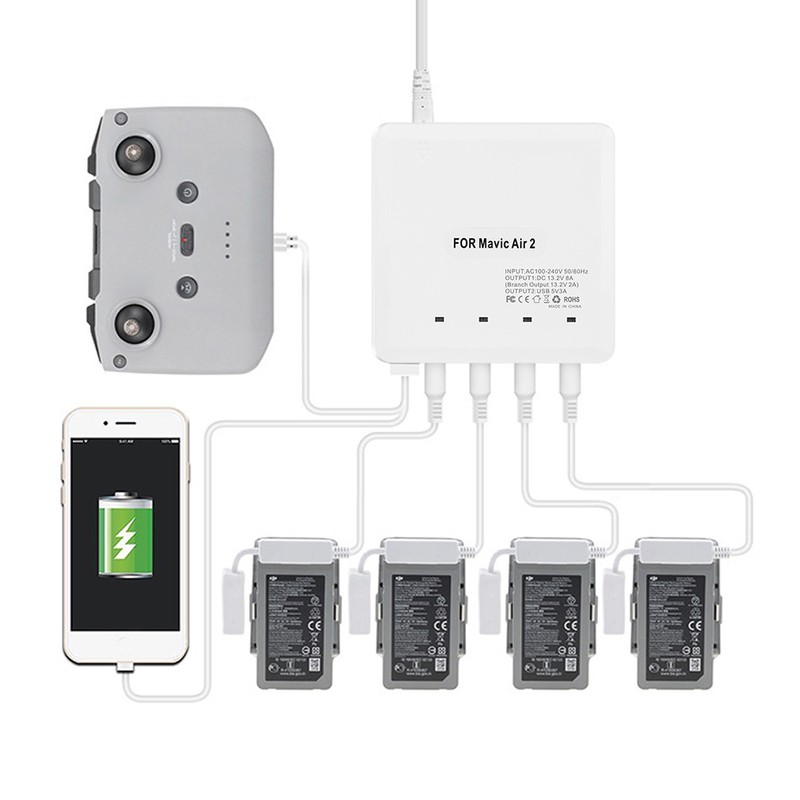 RC Drone Battery Charger with USB Port for 4 Batteries