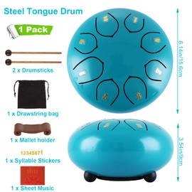 LDHHYH 8 Notes 6 Inch Steel Tongue Drum, Tongue Drum Instrument with Bag Sticks Music Books, Rain Drum for Outside, Hand Pan Drums for Musical Entertainment Meditation Yoga - Malachite