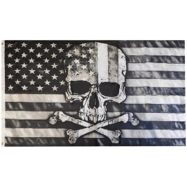 100% 3X5 USA American 50 Star PUNISHER Skull N Bones Black Grey 100D DEATH Flag