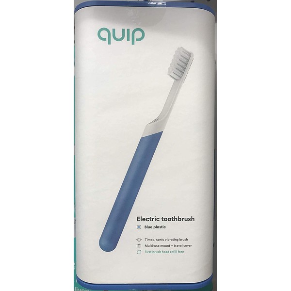 Quip Electric Toothbrush - Blue Color - Electric Brush and Travel Cover Mount - Frustration Free Packaging