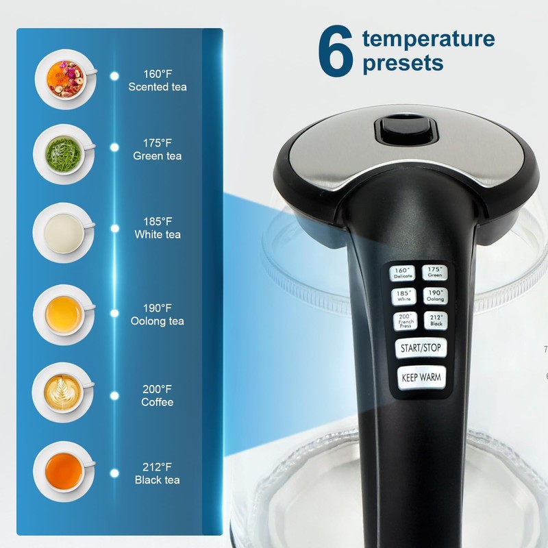 1500W Electric Kettle with Temperature Control - 6-Temp Presets for