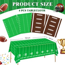 Sumapner Football Tablecloth 4 Packs, Football Party Decorations, 54"X72" Plastic Table Cover, Disposable Super Table Cloth for Football Theme Party Games Supplies Bowl