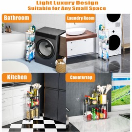 Yieach Clear 3 Tier Slim Rolling Storage Cart with Wheels,6.3″W Thin Shelf,Bathroom Storage Cabinet,Skinny Laundry Cart,Narrow Laundry Room Cart Between Washer and Dryer,Skinny Shelves for Small Space