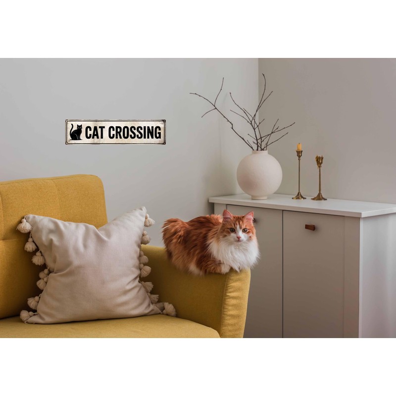Funny Metal Warning Cat Crossing Tin Signs Wall Decor Man