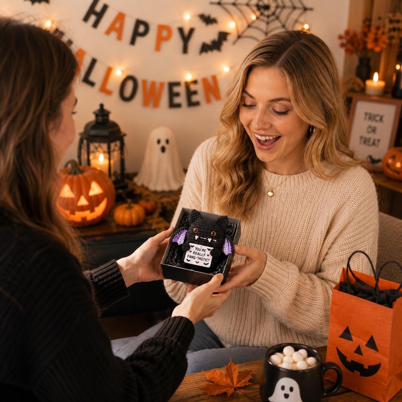 QINJIEJIE Knitted Bat Halloween Decorations Boo Basket Gifts