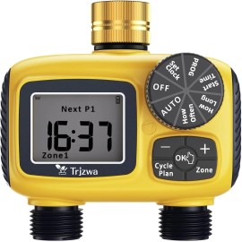 TRJZWA Sprinkler Timer Brass Swivel Water Timer for Garden Hose 2 Zone Programmable
