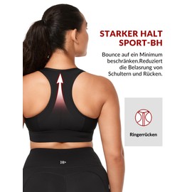 Yvette Sports Bra, High Neck, Extra Strong Hold, Scratch-Resistant Front Closure, Fintness Gym Bra, black