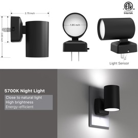 FWASTT Led Night Light Plug in,Night Lights Plug into Wall Dusk to Dawn Sensor,20lm/40lm Adjustable Brightness,5700k Daylight,Dimmable Night Light for Hallway Bedroom Bathroom 2 Pack ETL-Certified