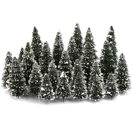 Evemodel Model Track Snow Fir Trees Snowy Trees for Winter Village Landscape for Home Christmas Decoration (40 Pieces Different Heights)