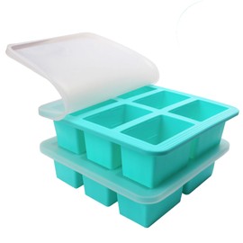 Silicone Freezer Tray With Lid - Soup Freezer Container molds - Large Ice Cube Tray- makes 12 perfect 1 cup portions cubes, 2-Pack Freezer Storage Food Soups & Meal Prep (Aqua 2 Pack)