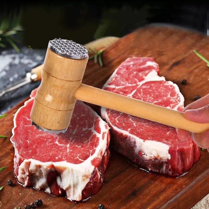 Misorel Martillo Aplanador Y Ablandador Carne 30cm Madera Natural