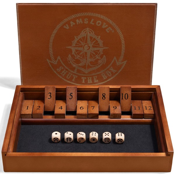 Vamslove VAMSLOVE Shut The Box Dice Game Wooden Board Table
