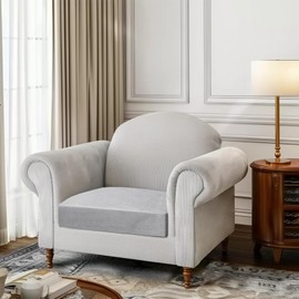 Yeahmart Sofa Seat Cushion Cover, Sofa Cushion Slipcovers Stretch Velvet, Couch Cushion Covers Replacement for Individual Cushion with Elastic Bottom (Light Grey, 1 Seater)