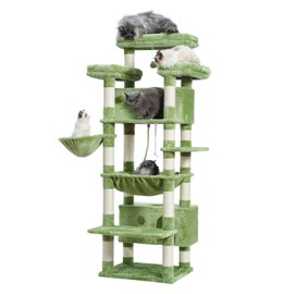Gitelsnour Cat Tree for Indoor Cats Large Adult, 74" Cat Tower with 3 Big Platforms, 2 Baskets, 2 Condos, Multi-Level Cat Scratching Posts, Green GCT030GR