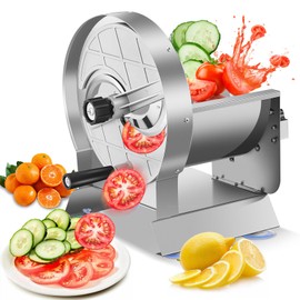 Tomato Slicer Commercial, Manual Fruit Slicer Machine 0-0.4"/0-10mm Thickness Adjustable, Stainless Steel Vegetable Cutter Machine with 2 Spare Blades for Cucumber, Lemon, Tomato