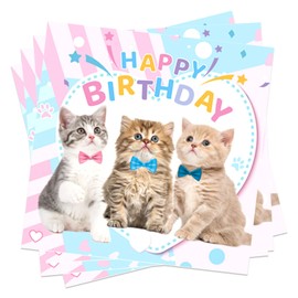 Ovanda 24 Stück Katzen Geburtstag Deko Servietten (33 x 33 cm), Kindergeburtstag Servietten Katze, Servietten Kinder Tischdeko, Katzen Deko Papierservietten, Haustier Party Dekoration Papierservietten