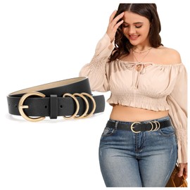 JASGOOD Womens Plus Size Belt Fashion Ladies Leather Waist Belt for Jeans Dresses with Gold Buckle Black M:Fit Waist Size 33-37 Inches