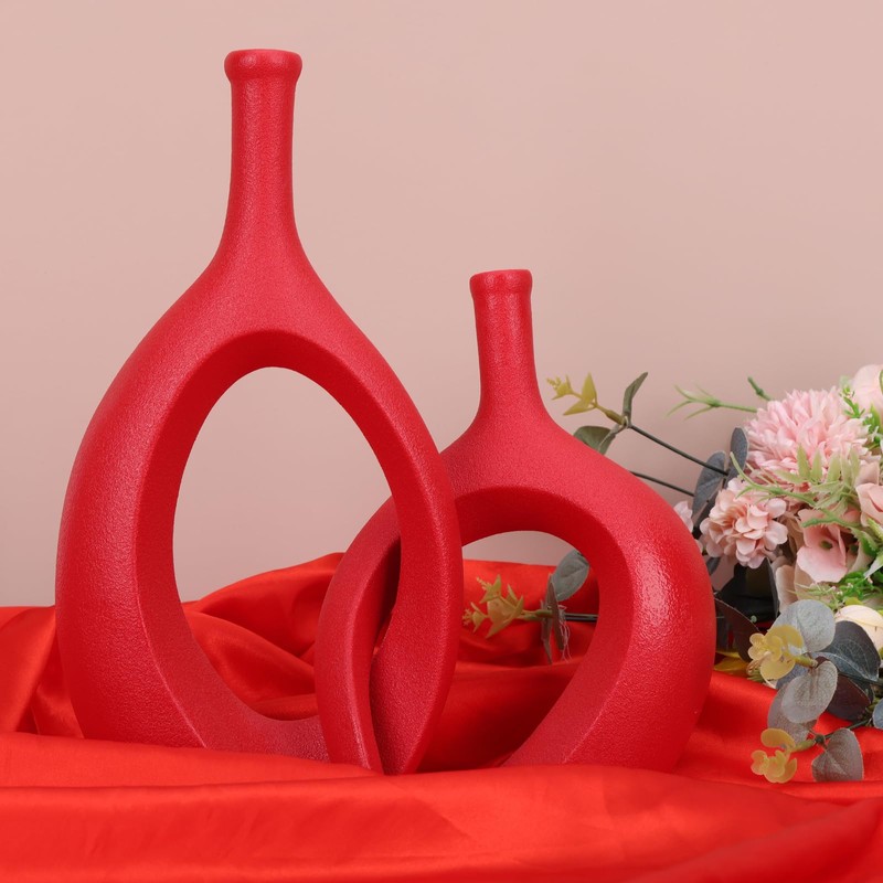 Dark Red Unique Hollow Bud Vases Set of 2,Modern Snuggle