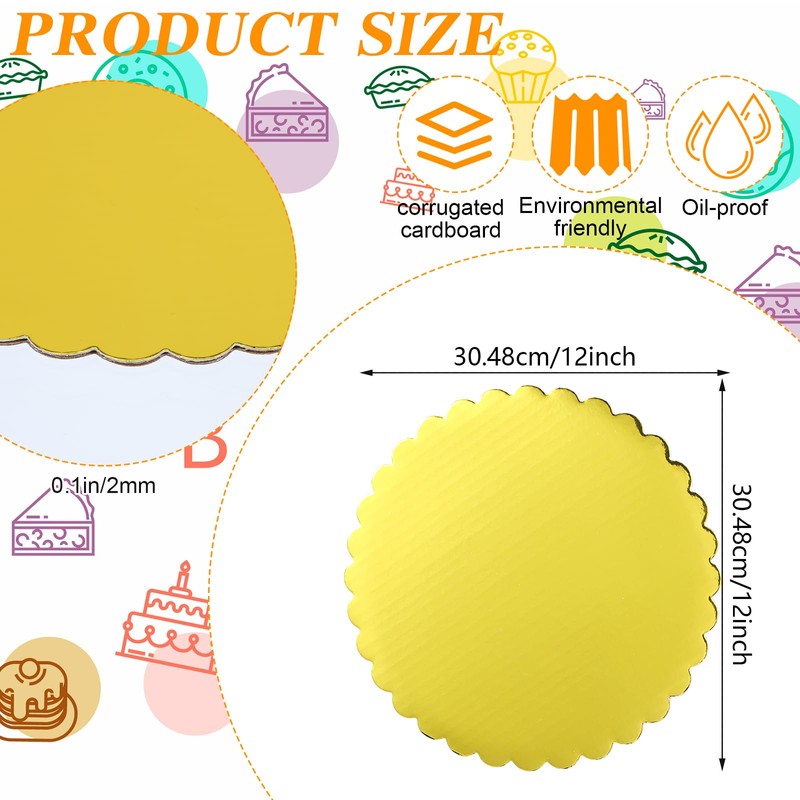 AojSup AojSup 50 Pcs 12 Inch Gold Cake Board Rounds