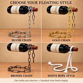 Floating Wine Bottle Holder Decorative Chain and Rope Style Wine Bottle Rack Stand for Kitchen Bar Table and Home Decor