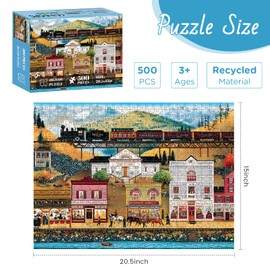 500 Pieces Puzzle for Adults, Retro Train jigsaw puzzles for adults, Countryside Town Jigsaw Puzzle 500 Pieces for Adults Kids Seniors, Challenging Game Home Decor Birthday Party Gift Toy 20.5 * 15 in