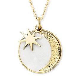 Engelsrufer Women's Necklace Made of Gold-Plated Sterling Silver and Sun, Moon, Stars Pendant – Lobster Clasp – Adjustable in Two Lengths – Length: 50 cm, Sterling Silver, No Gemstone