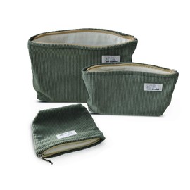 HAPPYHEIDI Makeup Bag Set 3 Cosmetic Toiletry Organizer Zipper Pouch for Purse Tote, Women Girls Gift, Large Medium Small, Sage Green Corduroy Set of 3, Large Medium Small, Set of 3 Makeup Bag Travel